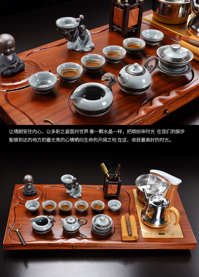 Whole hua limu elder brother up with violet arenaceous induction cooker tea set the Whole household spend pear wood tea tray tea tea set