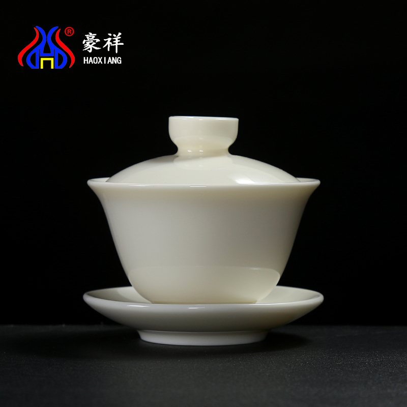 Howe auspicious dehua white porcelain only three tureen kung fu tea set large worship of pure tea cups of household ceramic cup tea bowl