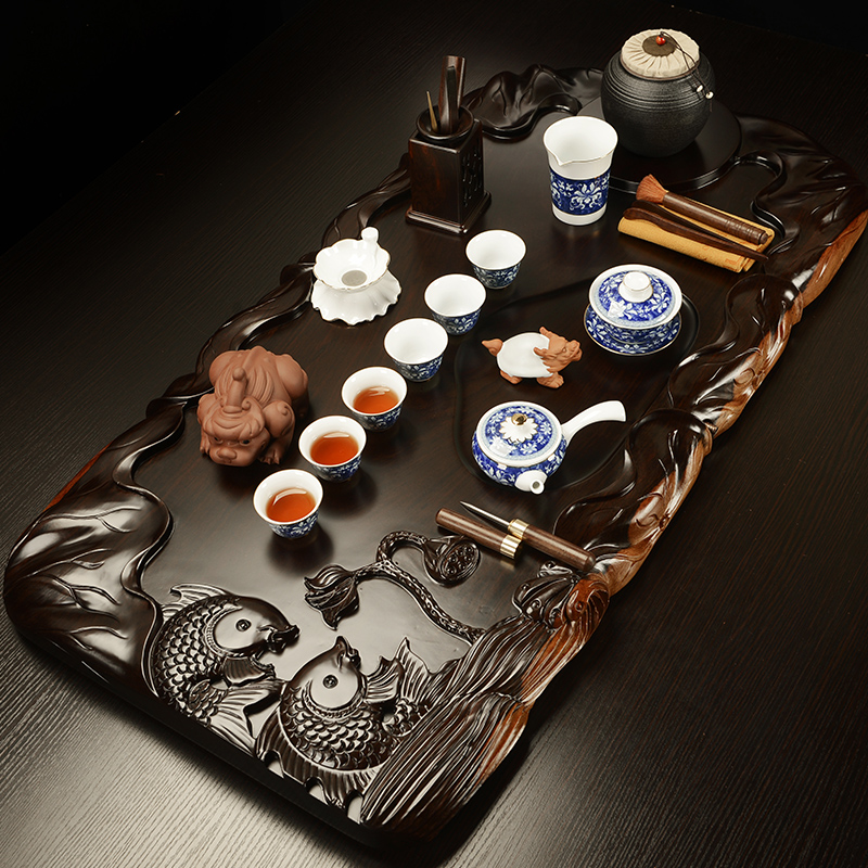 Howe auspicious ebony drainage the whole piece of solid wood tea tray saucer large annatto violet arenaceous kung fu tea tray suits for