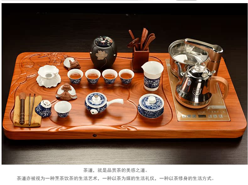 Howe auspicious spend pear wood blocks tea tray tea saucer suit your up celadon kung fu tea set four unity of electric heating furnace