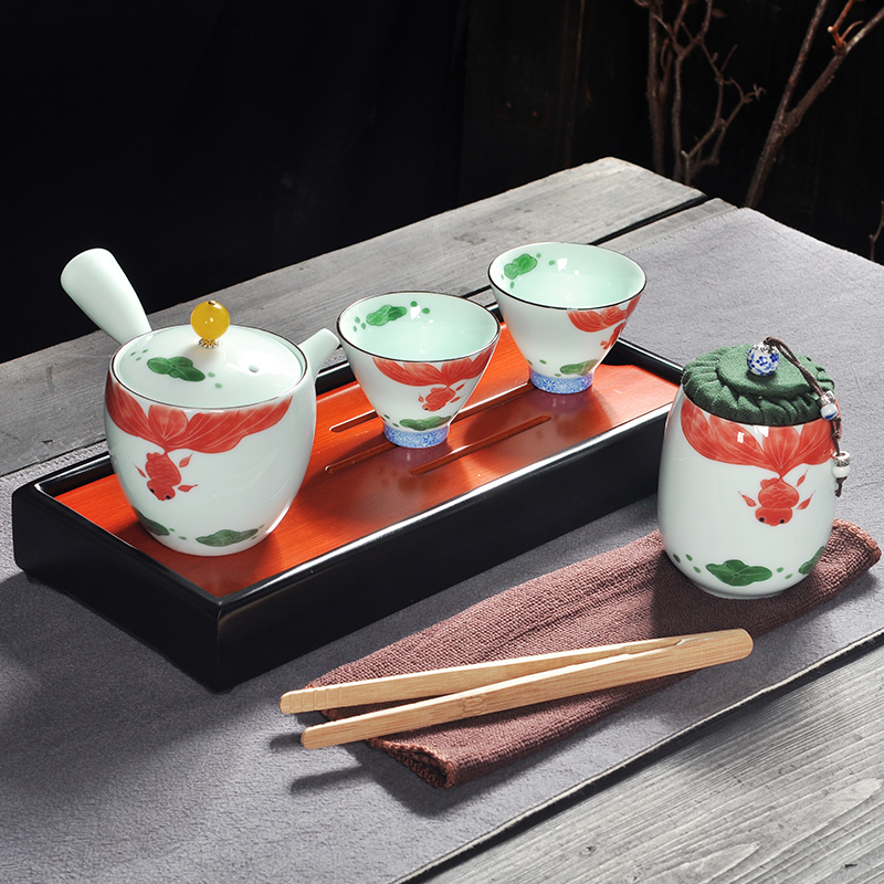 Howe auspicious celadon hand - made portable travel kung fu tea set a pot of two cups of dry terms ceramic disc outdoors travel kit