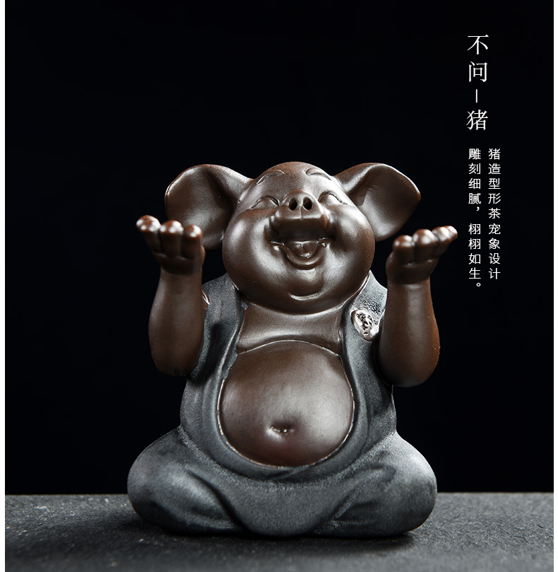 Three five "tea pet furnishing articles purple ceramic express animals play tea tea accessories crafts festival gifts