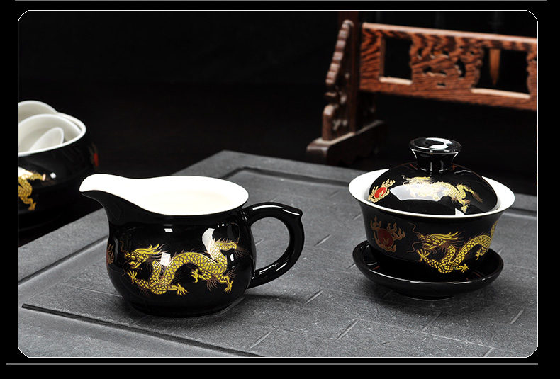 Howe auspicious, black/red/green dragon ceramic tea sets suit longteng shengshi kung fu tea set the teapot
