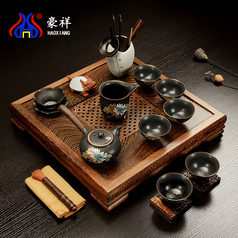 Howe auspicious wenge wood four square the draw - out type tea tray tea saucer simplicity of a complete set of violet arenaceous kung fu tea set