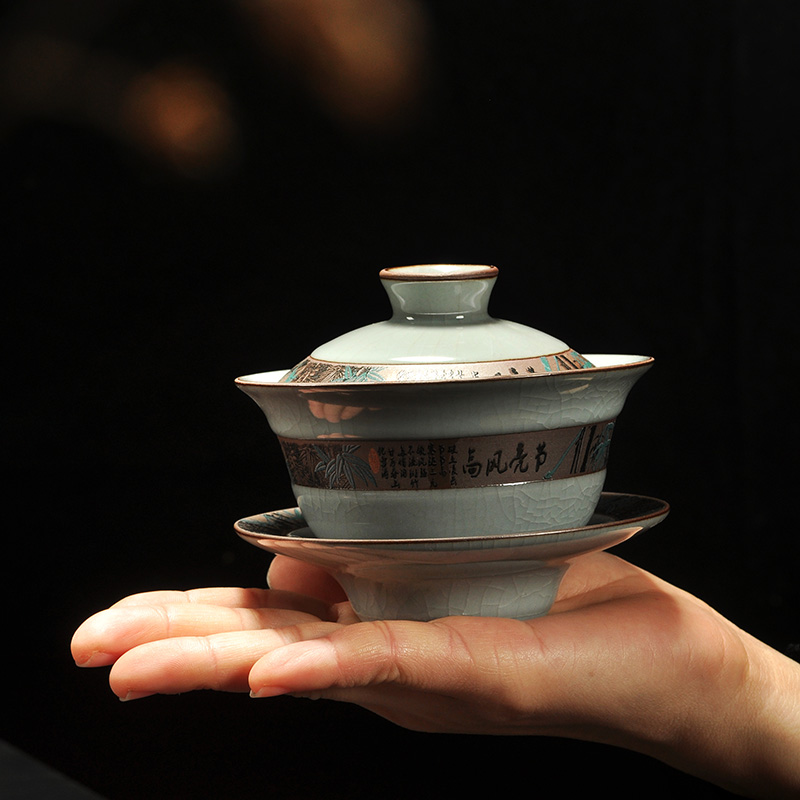Howe auspicious ceramic tea tea tureen brother your up porcelain up three medium cup of blue and white large bowl happy heart