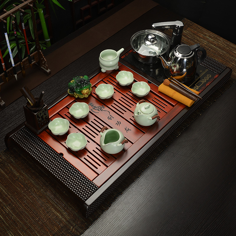 Howe auspicious ebony wood four unity induction cooker purple sand tea set your up of a complete set of tea home ground