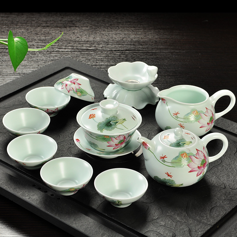 Hao auspicious tea set household up of a complete set of inferior smooth white porcelain ceramic kung fu tea set celadon ipads porcelain cup teapot