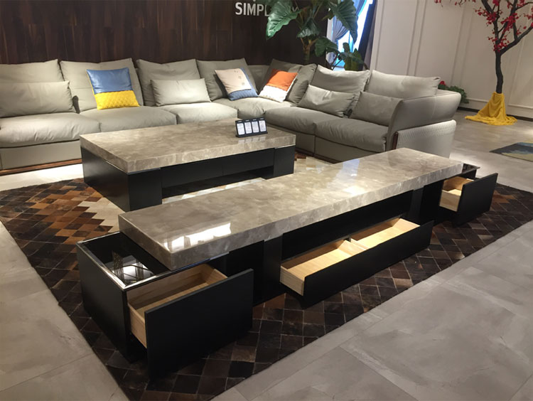 Travertine tự nhiên tủ TV bàn cà phê kết hợp Persia xám đá cẩm thạch khả năng mở rộng tủ gỗ sồi đen hiện đại nhỏ gọn 1198 - Buồng tủ quần áo nhỏ