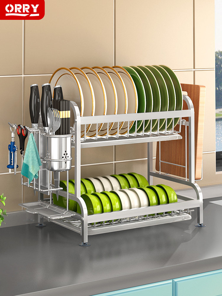 Kitchen rack 304 stainless steel dish storage rack three-layer dish drain rack tableware storage box