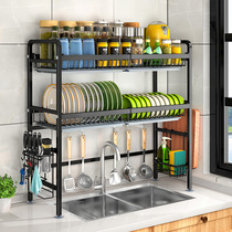 Black Kitchen Shelve 304 stainless steel sink above Dish Holding Frame Home New Drain rack Bowl Racks