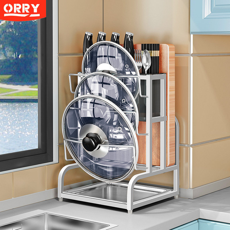 Punch-free 304 stainless steel kitchen wall-mounted pot lid storage rack countertop cutting board shelf chopping board rack sitting type