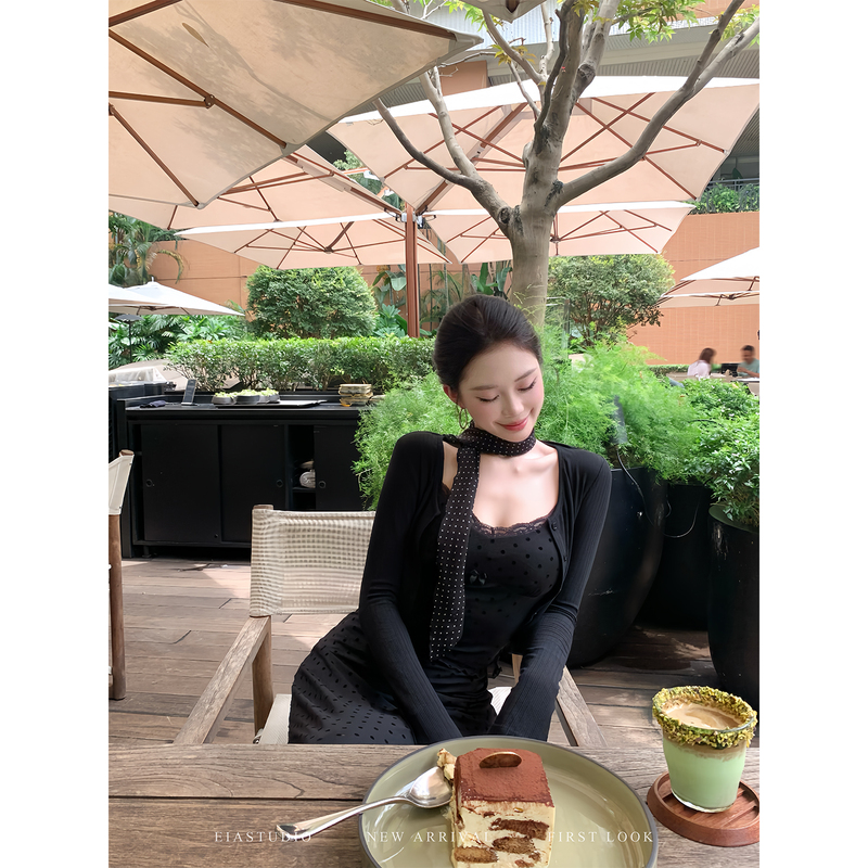 Eia Yi Yao [Paris Evening Tea Cardigan] Tencel Long Sleeve Jacket for Women, Autumn Elegant Slim Fit Cardigan Top