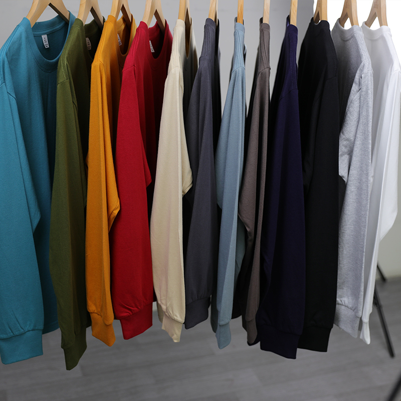 (Buy One, Get One Free) Round Neck Long-Sleeved Pure Cotton Pure White T-Shirt, Loose Fit, Unisex Solid Color Men's Base Shirt Top