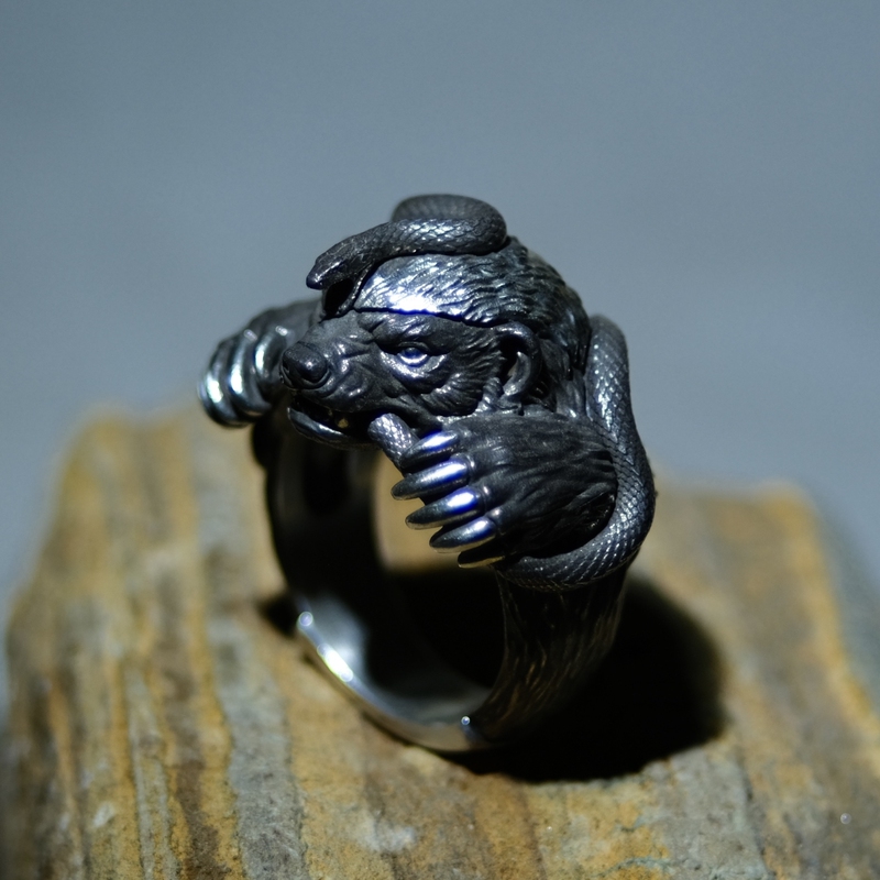 Iron Heart Silver Jewelry Original Design 925 Sterling Silver Honey Badger Black Mamba Snake Ring Military Badge Pendant Iron Heart Silver Jewelry Original Design 925 Sterling Silver Honey Badger Black Mamba Snake Ring Military Badge Pendant