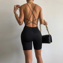 Jumpsuits Large thin shoulder strap sexy beauty back pants Female wearing ins -wear sports connecting shorts