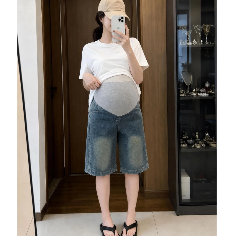 Maternity Pants for Petite Women, New Summer Style, Loose Casual Denim Shorts for Pregnant Women