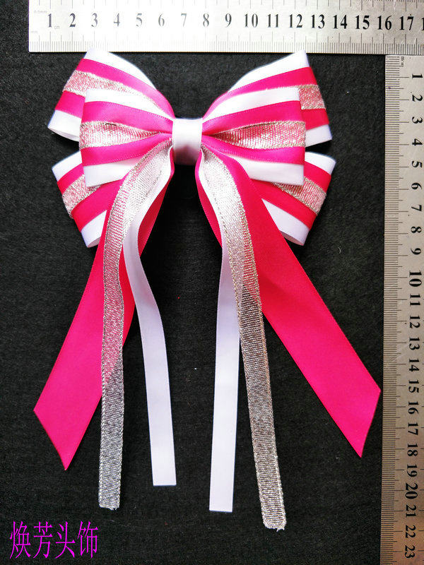 Floral ball cheerleading and merrite games accessories dance butterfly knot hair accessories head floral headgear emblared with red silver white