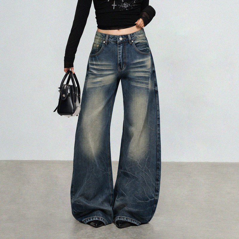 Tgxq Heavy Craft Pleated Scimitar Jeans for Women 2026 New Vintage Distressed Bamboo Pattern Loose Wide-Leg Pants Tgxq Heavy Craft Pleated Scimitar Jeans for Women 2026 New Vintage Distressed Bamboo Pattern Loose Wide-Leg Pants