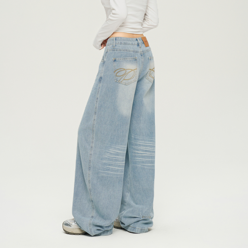Tgxq Light Blue Cool Embroidered Jeans for Women 2026 New Vintage Loose Lazy Style Wide-Leg Scimitar Pants Tgxq Light Blue Cool Embroidered Jeans for Women 2026 New Vintage Loose Lazy Style Wide-Leg Scimitar Pants