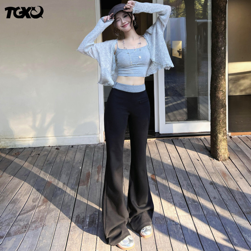 Tgxq American-Style Casual Pants for Women 2026 New Fashion Trendy High-Waisted Sports Elastic Black Flared Sweatpants Tgxq American-Style Casual Pants for Women 2026 New Fashion Trendy High-Waisted Sports Elastic Black Flared Sweatpants