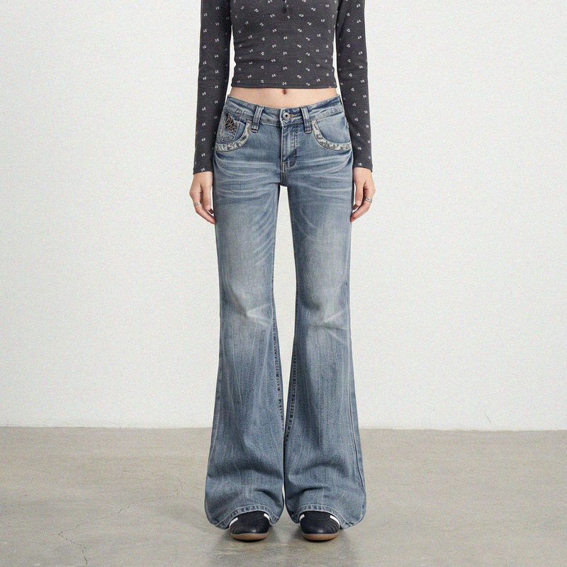 Tgxq Leopard Print Sequin 1.0 Patchwork Washed Jeans for Women 2026 New American Style Low Waist Flared Pants Tgxq Leopard Print Sequin 1.0 Patchwork Washed Jeans for Women 2026 New American Style Low Waist Flared Pants