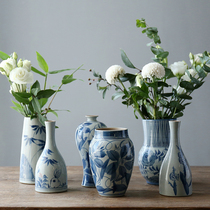 Hand-painted blue and white porcelain ceramic vase flower pot dried flower water flower flower retro Chinese style living room porch decoration flower arrangement