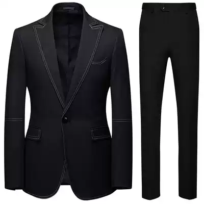 Two buckles plus size 6XL casual men's slim suit 2 sets new best man banquet wedding swallowtail dress