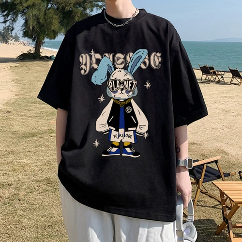 Кролик, красная трендовая ретро футболка с коротким рукавом, в американском стиле, большой размер, короткий рукав