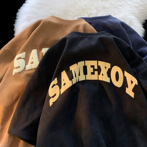 Tide, летняя ретро бархатная трендовая футболка, европейский стиль, короткий рукав, в американском стиле, большой размер