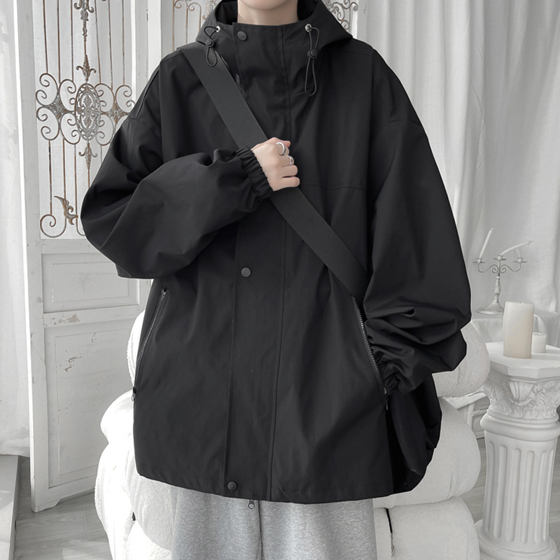 Black Functional Style Hooded Jacket for Men, Spring and Autumn 2026, Outdoor Sports Trendy Brand, Cool and Stylish, Large Size Casual Workwear Jacket