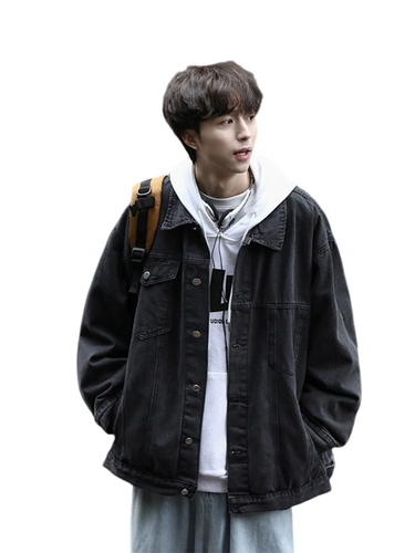 Черная джинсовая мужская осенняя японская ретро куртка, оверсайз