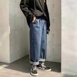 Светлые демисезонные джинсы, трендовые штаны, свободный прямой крой, оверсайз