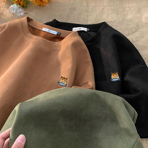 Летняя ретро бархатная зеленая футболка с коротким рукавом, в американском стиле, круглый воротник