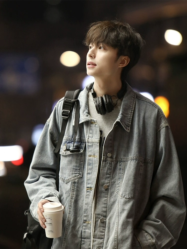 Черная джинсовая мужская осенняя японская ретро куртка, оверсайз