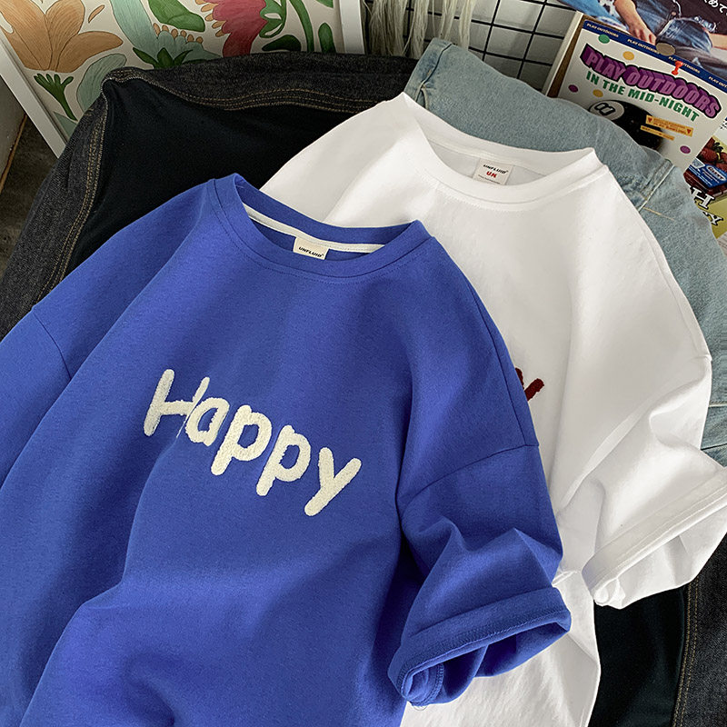 Klein Blue Heavy T-shirt Short sleeves Male Ins Chains Summer Pure Cotton Loose 100 Lap 2022 New Seven Two-piece Style