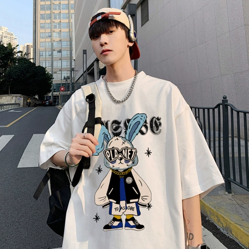 Кролик, красная трендовая ретро футболка с коротким рукавом, в американском стиле, большой размер, короткий рукав