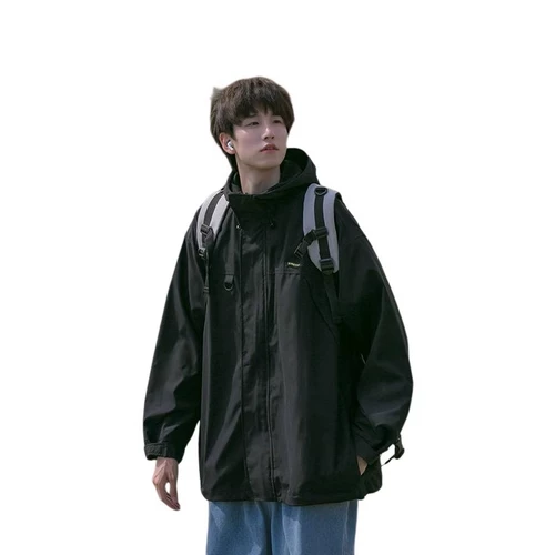 Осенний плащ, демисезонная трендовая куртка для школьников с капюшоном, в корейском стиле, оверсайз, большой размер