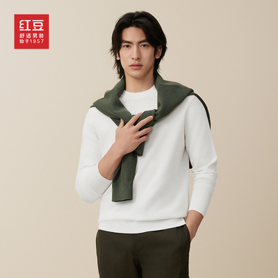 红豆男女同款加绒毛衣男25秋冬圆领打底加厚保暖针织衫男毛衫T恤