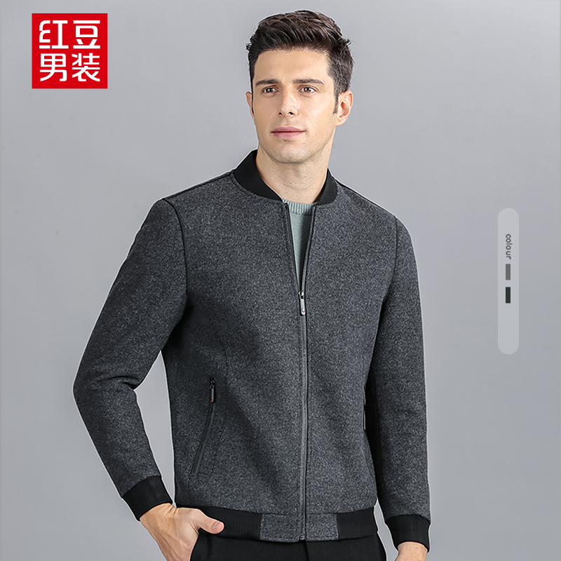 Red bean men's 2020 autumn new wool blend jacket Baseball collar middle-aged casual knitted jacket