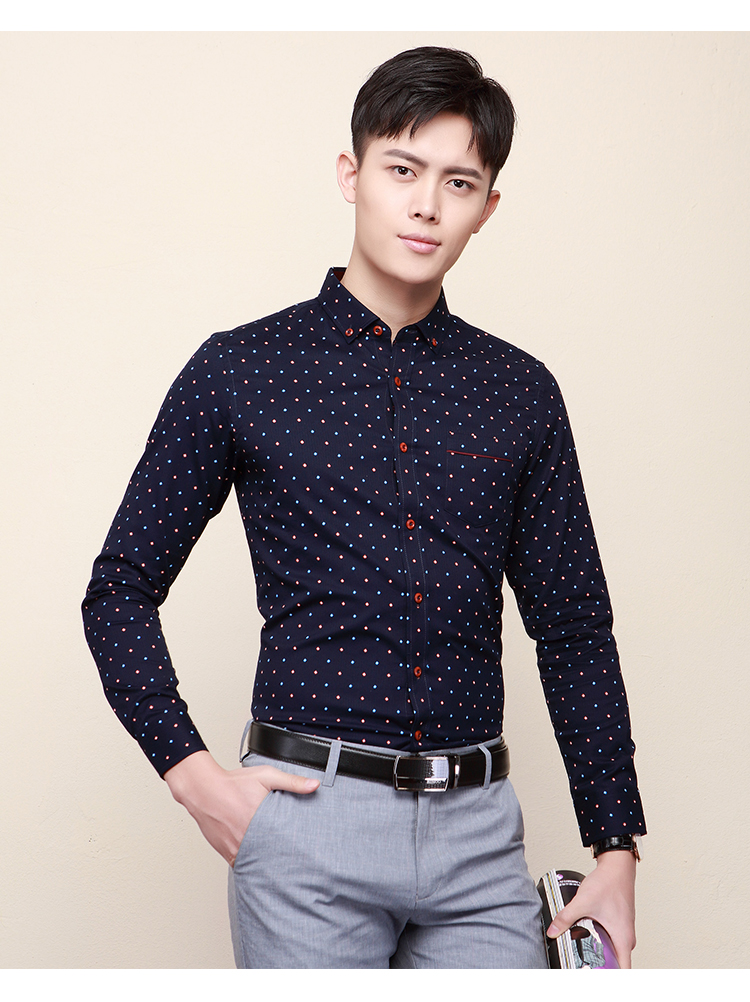 Hodo / đậu đỏ nam mùa xuân và mùa thu nam mới chà nhám in khóa cổ áo dài lót nam 076S áo sơ mi cộc tay nữ