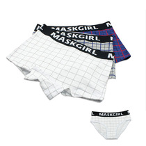 Summer Plaid Cotton Large Size Womens Flat Corner Neutral les Mid-waist Cotton Womens Quadrangle Triangle Handsome Teamwork