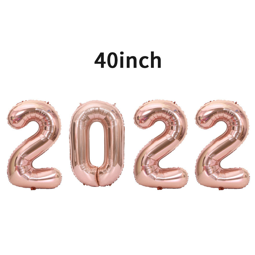 2022 Happy New Year's Happy 40-inch Aluminum Foil Balloon Black Silver Color Digital Balloon Christmas Decorative Balloons