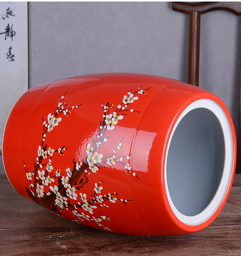 Jingdezhen hand - made ceramic barrel with cover with 25 kg pack old flour barrels archaize wind seal storage tank