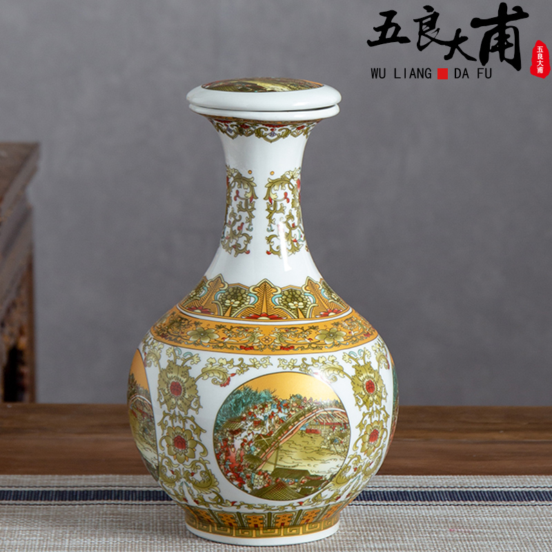 Archaize of jingdezhen ceramic wine jar three catties qingming scroll liquor bottles sealed mercifully wine