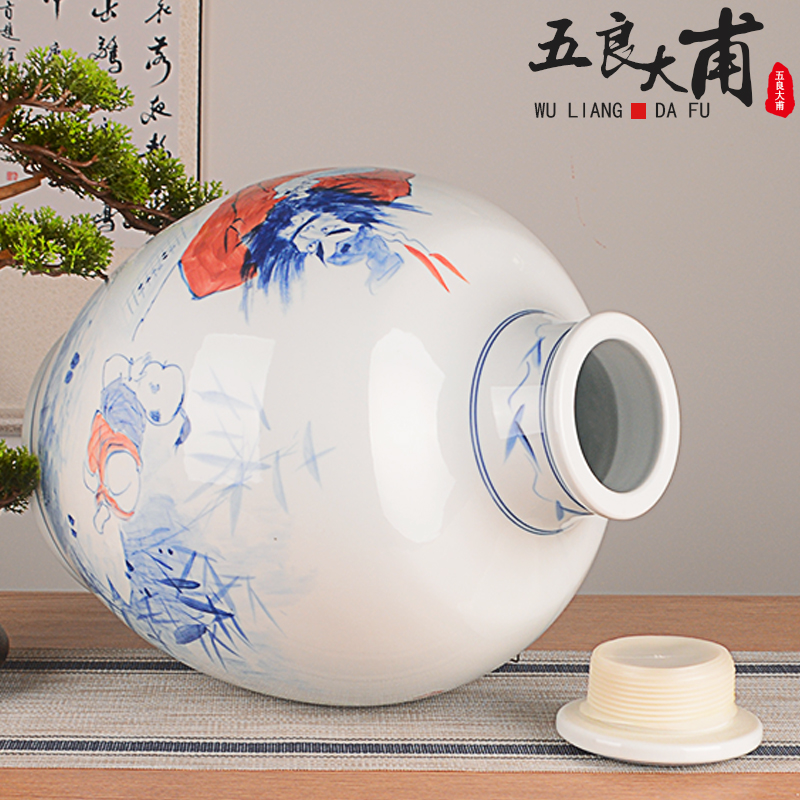 Jingdezhen hand - made ceramic household 50 kg pack with cover the empty mercifully wine jar it antique wine sealed storage tank