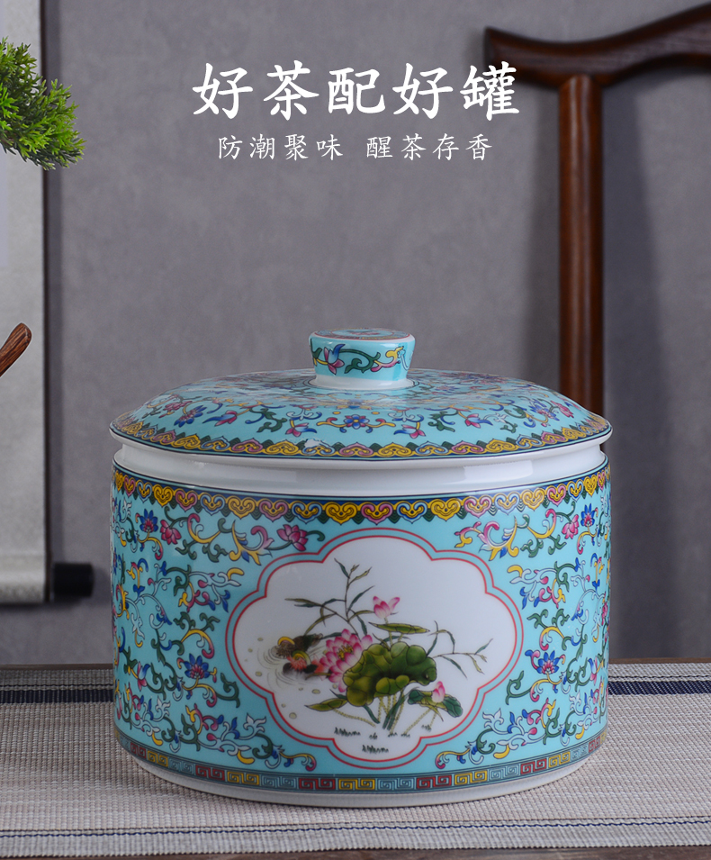 Jingdezhen ceramic tea pot large hand - made tea urn pu 'er the receive a case of household seal storage tea cake and POTS