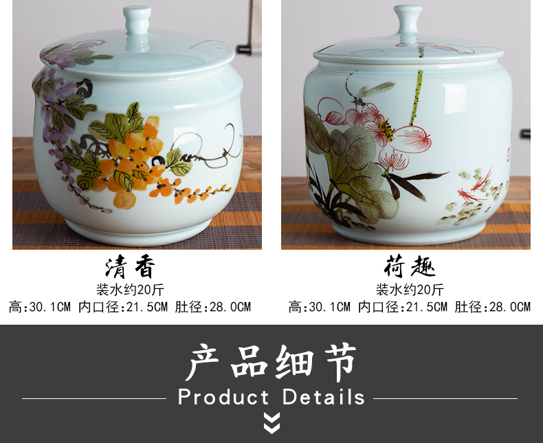 Jingdezhen hand - made ceramic barrel ricer box 20 jins the loaded with cover moistureproof insect - resistant flour barrels household seal pot in the kitchen