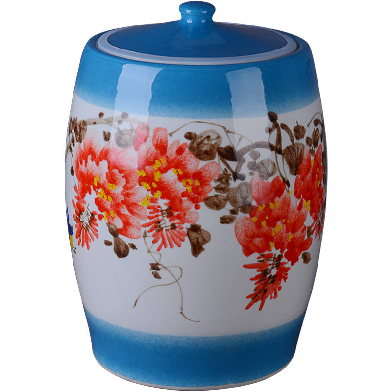 Jingdezhen hand - made ceramic barrel with cover 50 install archaize wind household 25 kg sealed old flour barrels in the kitchen
