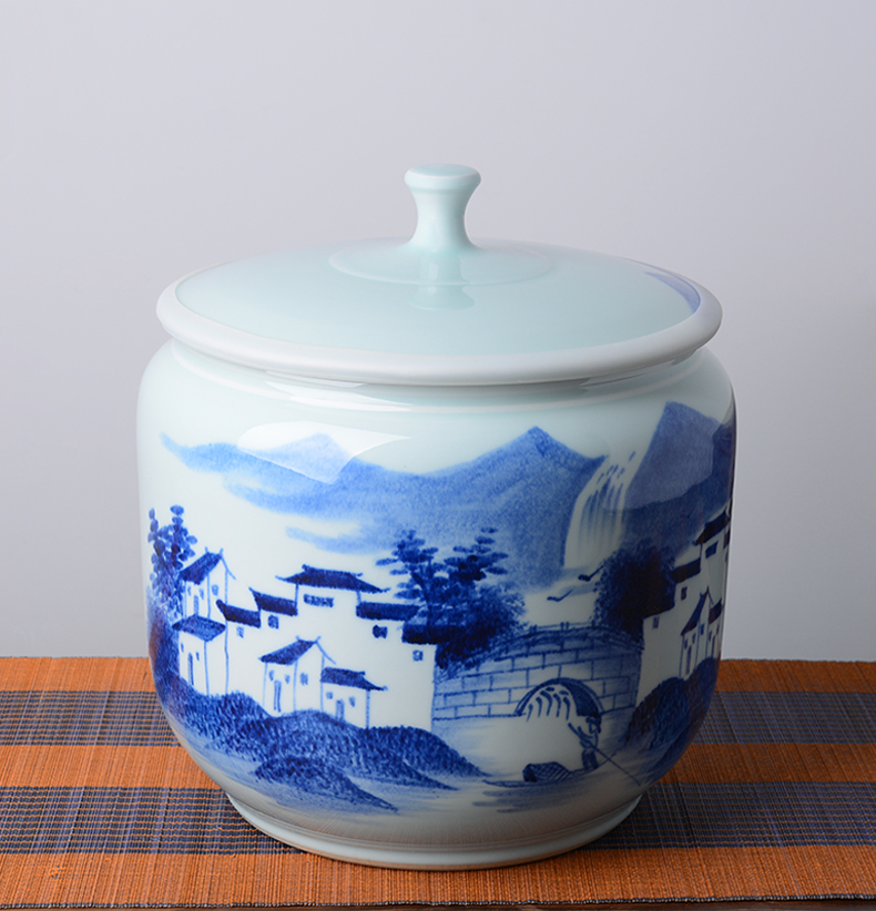 Jingdezhen hand - made ceramic ricer box 20 jins the loaded with cover barrel moistureproof insect - resistant flour barrels of kitchen household storage tank