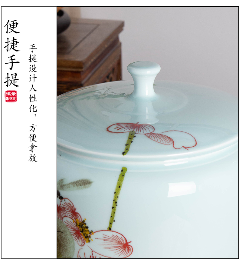 Jingdezhen hand - made ceramic barrel ricer box 20 jins the loaded with cover moistureproof insect - resistant flour barrels household seal pot in the kitchen